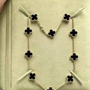 Black & gold chain necklace 10 flower