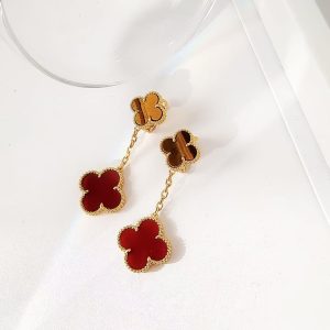 Earrings-2 flower red tiger eye
